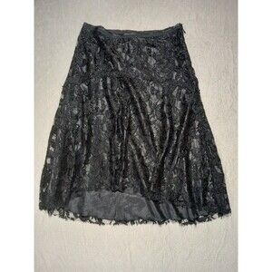 White House Black Market Black Lace Floral A-Line Long Skirt Size 10 - NWT